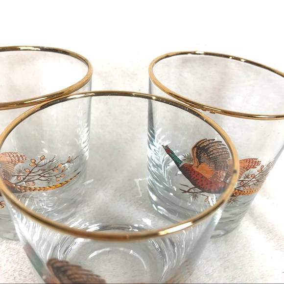 *SOLD* 7 vintage pheasant whiskey cocktail glasses wild game farmhouse barware - Picture 7 of 8